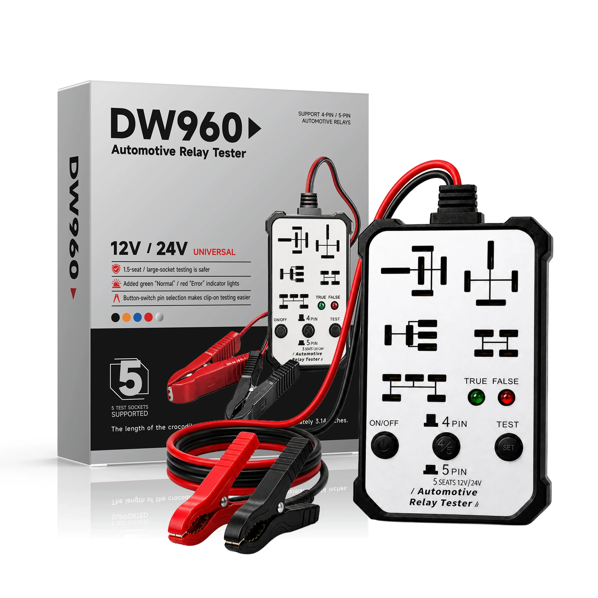 Automotive Relay Detector 12-24V Universal 4/5 Pins Car Battery Vehicle Detection Voltage Battery Tester 5 Seats Diagnostic Tool