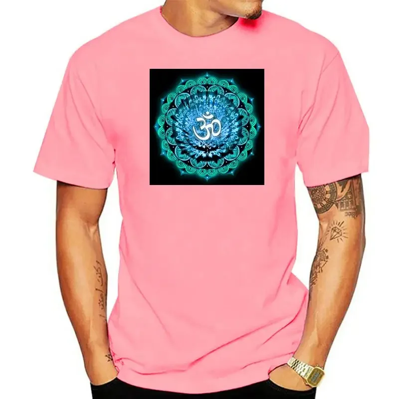 Indian Blue Om Mandala Pattern T Shirt para homens e mulheres, 100% algodão, normal Tops & Tees, atacado, personalizado