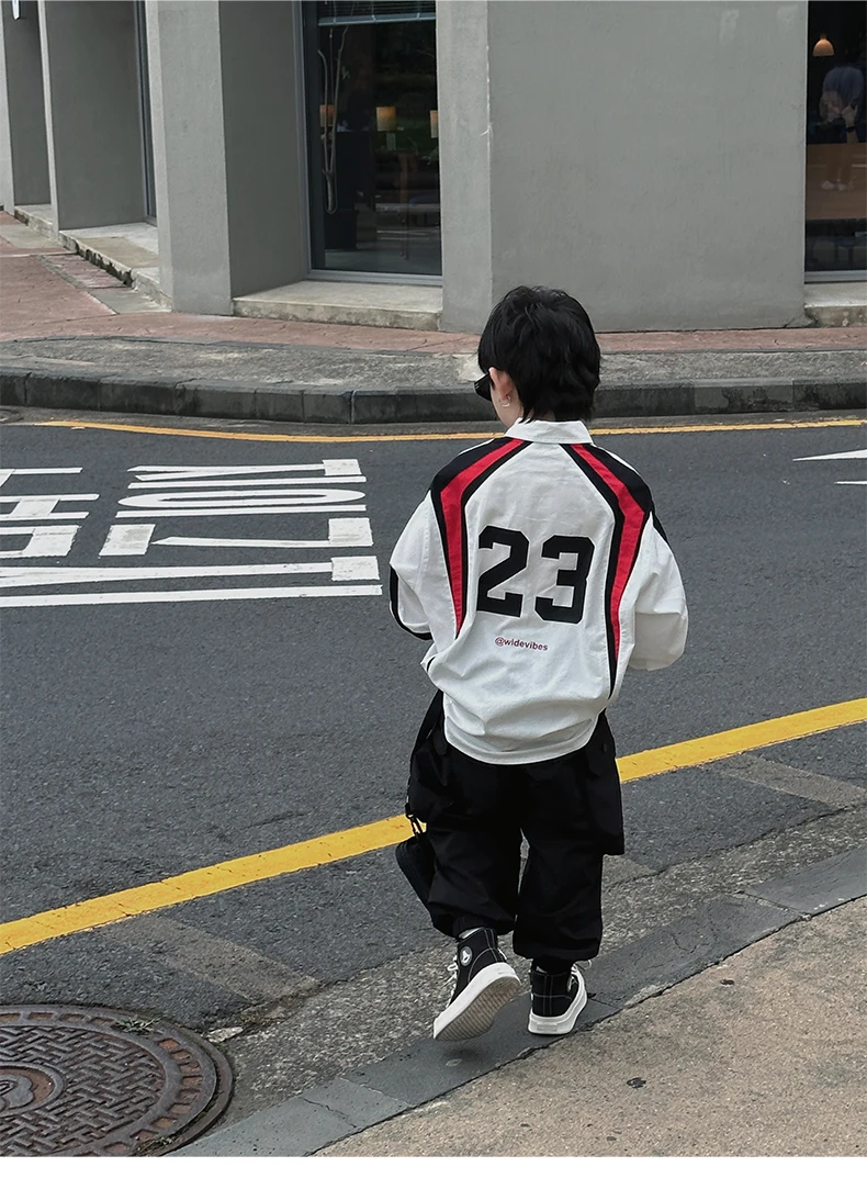 Little Big Boy's Long-sleeved Shirts & Blouses Button Down Sports Casual Kids Tops Loose Skateboard Motorcycle Racing Shirt 3-12