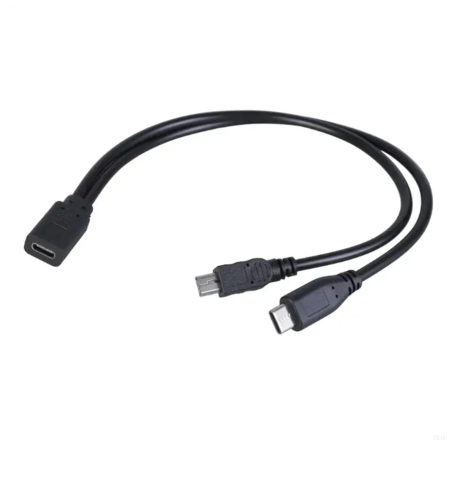 C-type female to micro USB+C-type male splitter extension cable charging data cable