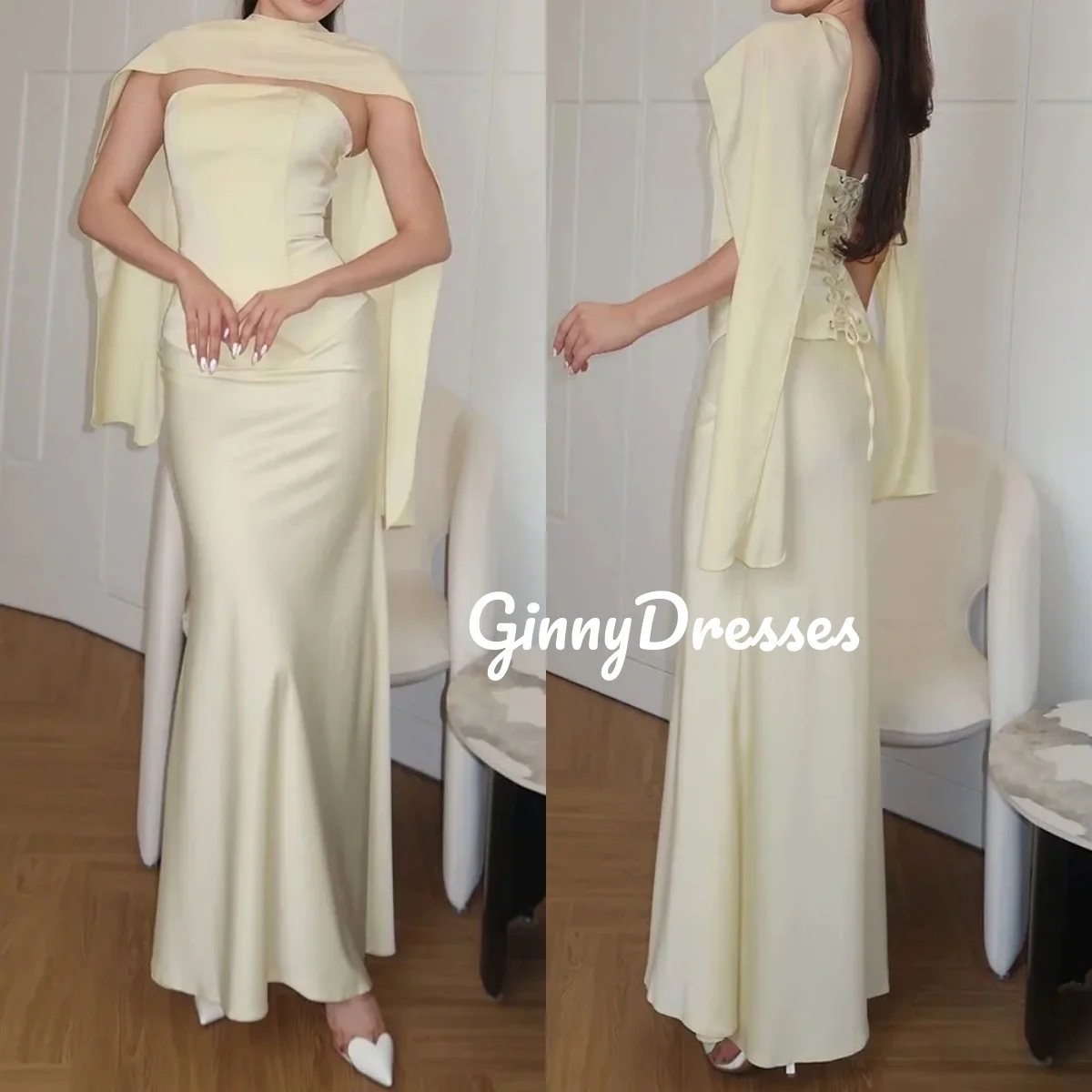 

Mermaid Ruffle Luxury Evening Dresses Strapless Floor-Length Vestidos De Fiesta Zipper Up Sleeveless Prom Dress Women