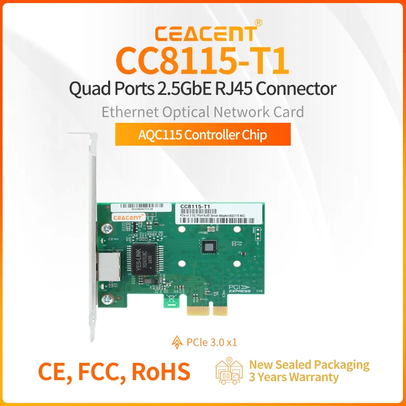 

CEACENT CC8115-T1 Marvell AQC115 Chipset Single-port 2.5G RJ45 PCIe 2.0 x1 Network Adpater