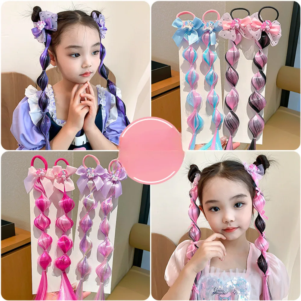 40 cm Little Pony Gradient Colorato Bubble Trecce Parrucca Bambini Ragazza Bowknot Nastro Corda per capelli Estensione dei capelli