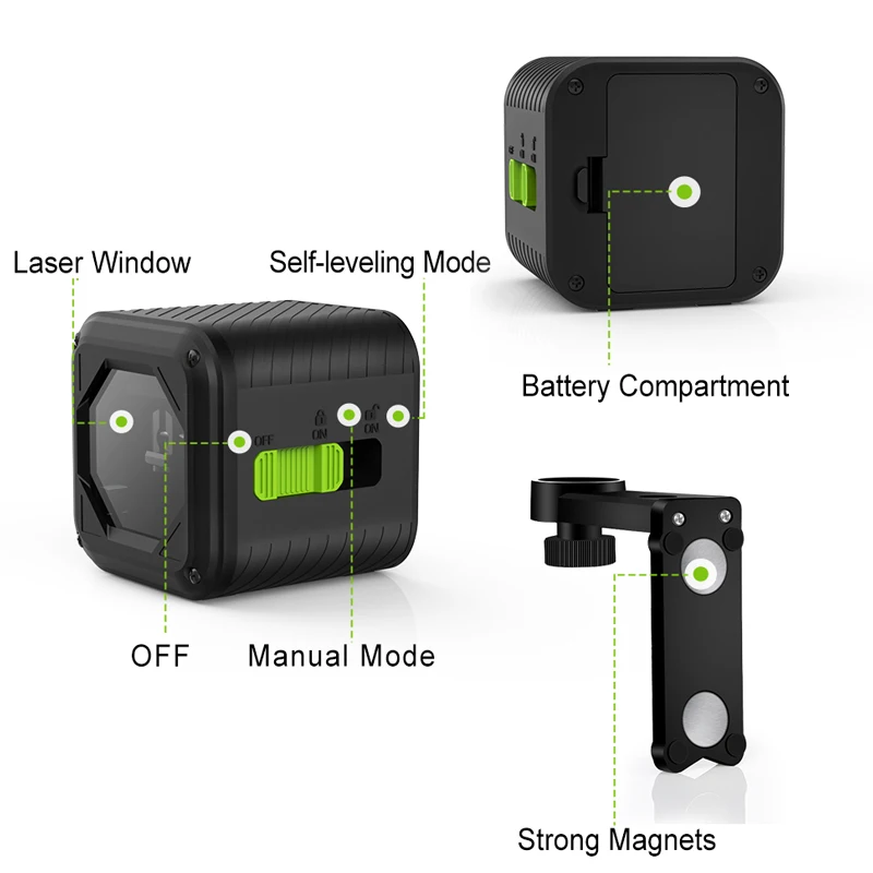 CLUBIONA Green or Red Beam 2 Lines Laser Level Horizontal & Vertical Cross-Line Self-leveling DIY Laser Measuring Tool