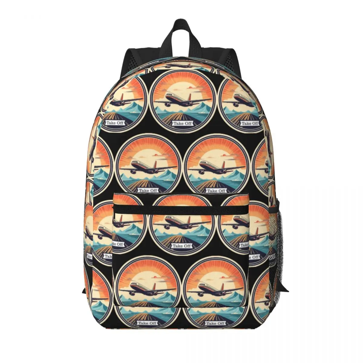 Vintage Airplane Taking Off Student Backpack School Bag Hiking Travel Daypack for Men Women Bookbag Shoulder Bags