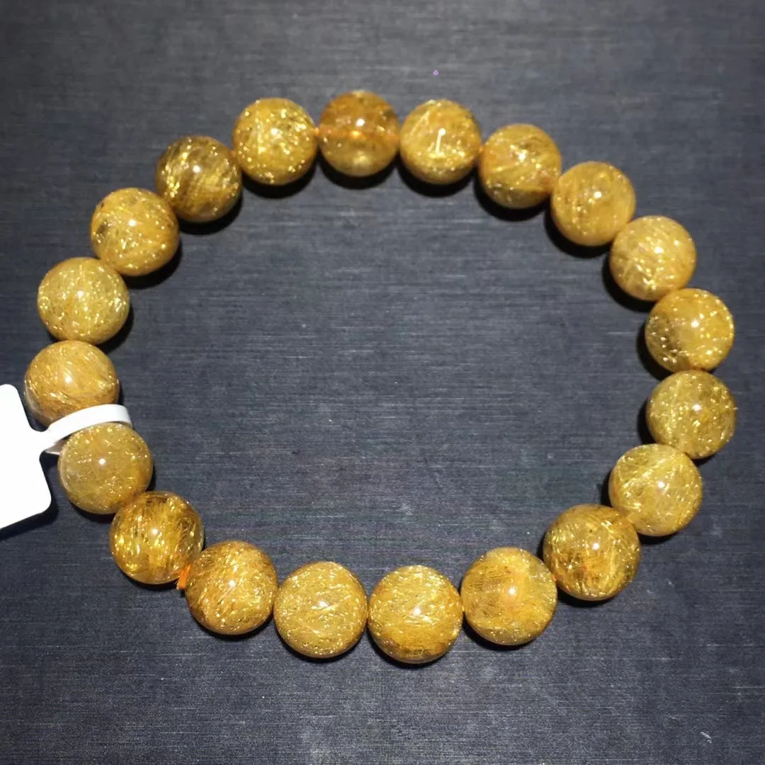 10mm Natural Gold Hair Rutilated Quartz Bracelet Jewelry For Woman Lady Man Healing Gift Energy Crystal Beads Strands AAAAA