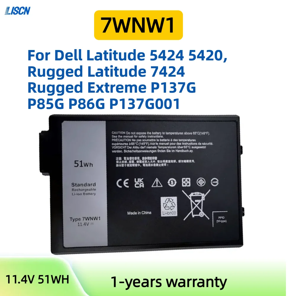 7WNW1 Laptop Battery for Dell Latitude 5420 5424  Rugged Latitude 7424 Rugged Extreme P137G P85G P86G P137G001 P137G002 P85G001