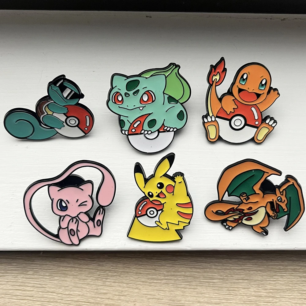 6 Pcs Pokémon Brooch Set Cute Mewtwo Charizard Enamel Pins Creative Metal Badges for Backpacks Ideal for Children's Jewelry