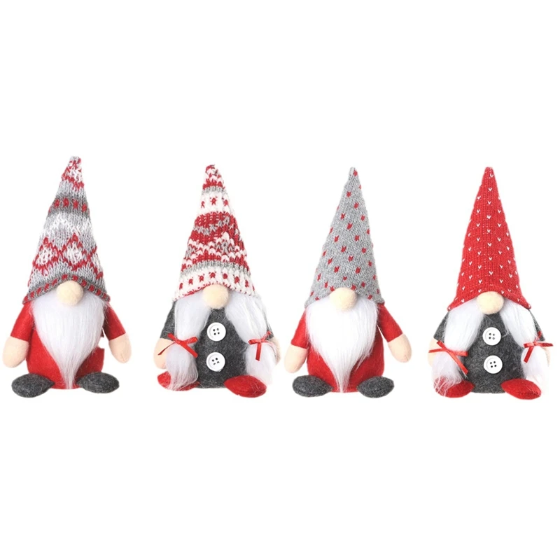 4PCS Christmas Gnomes Plush Gifts Handamde Swedish Tomte Doll Reindeer Gnome Collectible Xmas Home Decorations