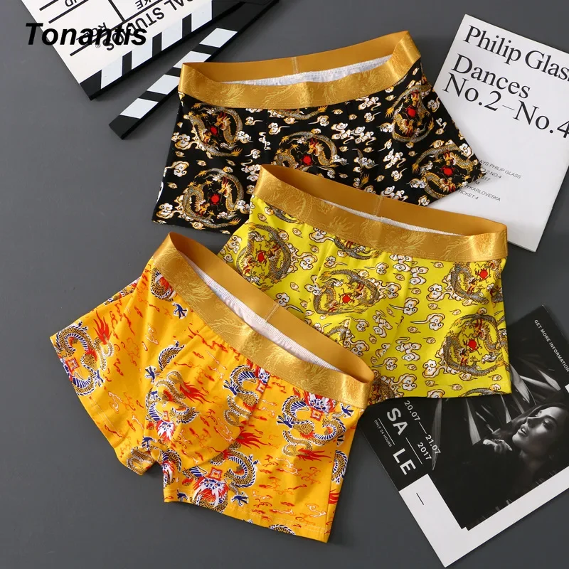 3Pcs/Set Dragon Boxer Men\'s Panties Underpants Cotton Male Comfortable Breathable Man Boxershorts Sexy Underwear For Men M-4XL