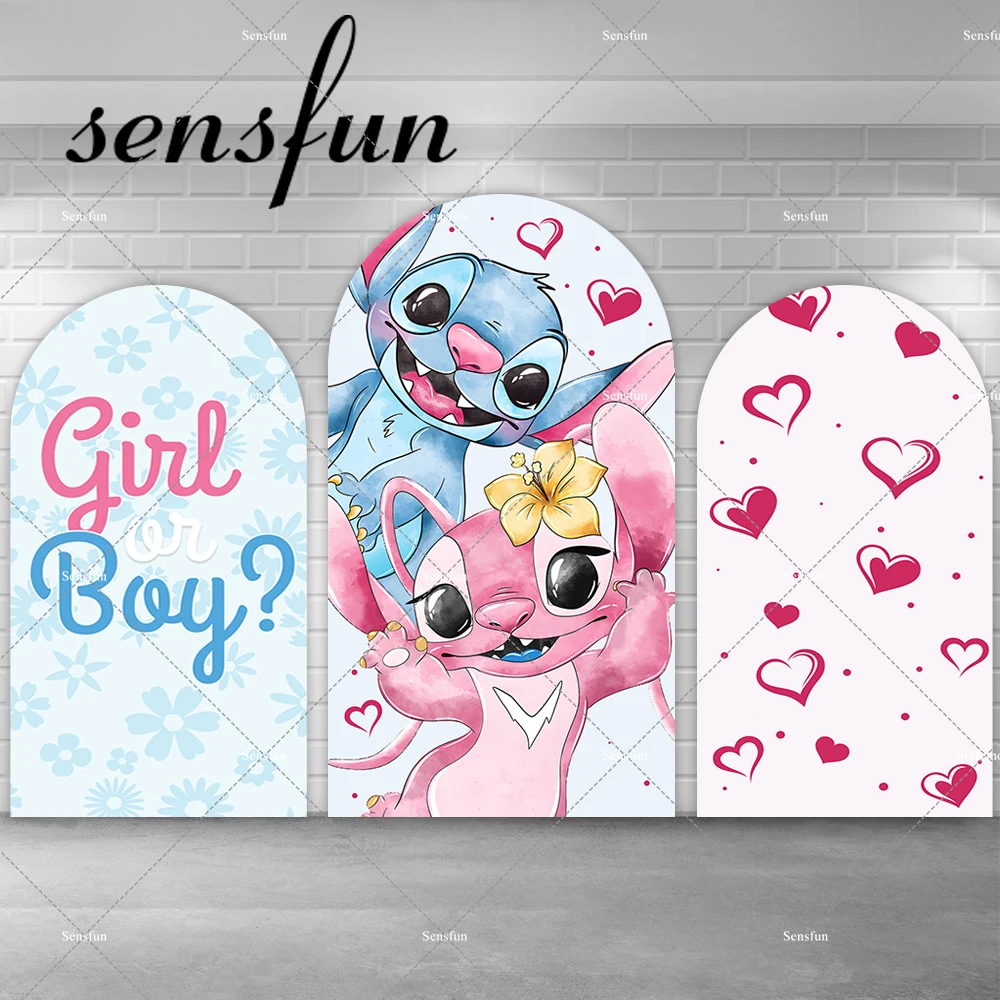 

Lilo & Stitch Theme Gender Reveal Party Arch Backdrop Cover Boy Or Girl Chiara Wall Background Heart Banner Double-sided