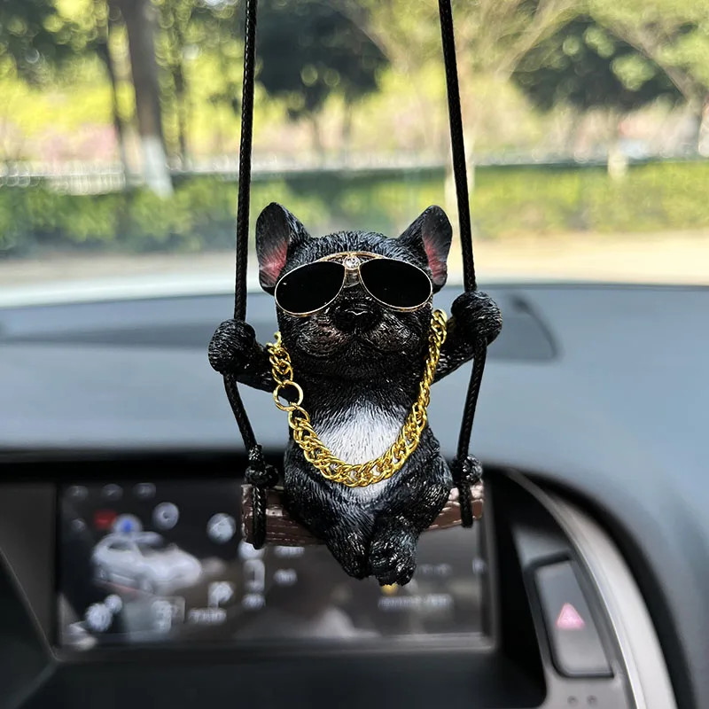 Car Interior Accessories Resin Trend Sunglasses Necklace Swing Bulldog Auto Rearview Mirror Pendant For Car Decoration Products