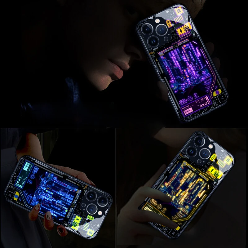 Cyberpunk Style Smart Luminous Phone Case For Samsung S23 S22 Ultra S21 Plus S20FE Note20 Ultra Note10 light covers mobile shell