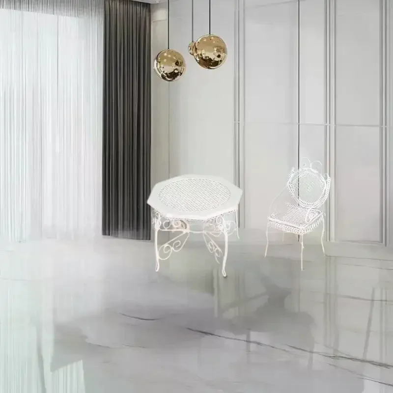 Simulation Mini Iron Octagonal Table & Chair Model, 1/12 Dollhouse Furniture Set, 3Pcs Pretend Play Toy for Kids