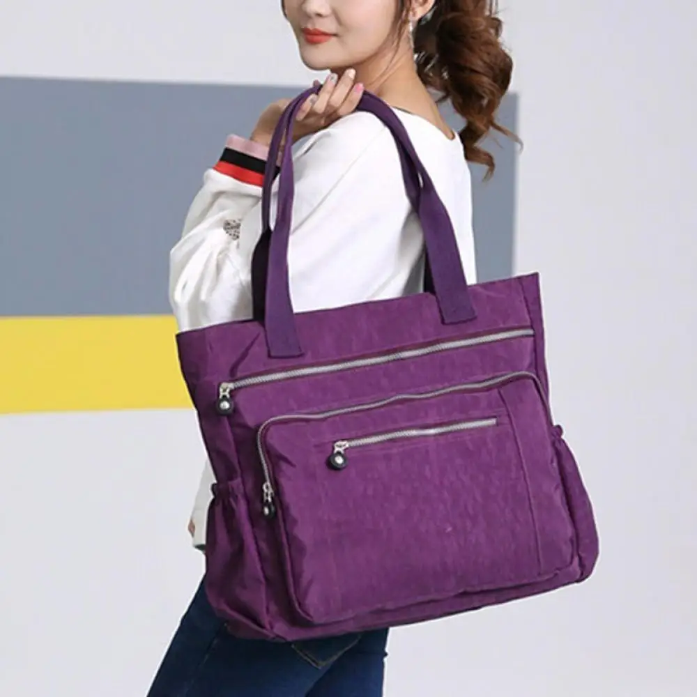 Casual Travel Women Shoulder Bag Large Capacity Multi Pocket Zip Handbag Nylon Shoulder Storage Bag