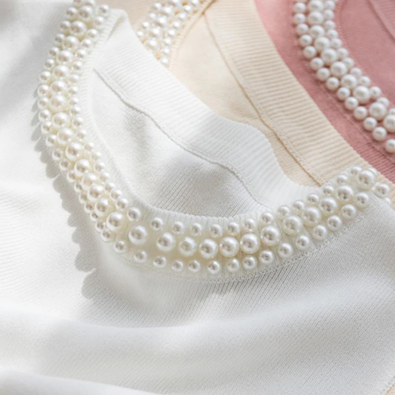 Effen Kleur Nail Bead Mouwloos Hemdje Vest voor Vrouwen Lente Herfst Nieuwe Slim Fit Kleine Geur Stijl Dame Gebreide Top 7115