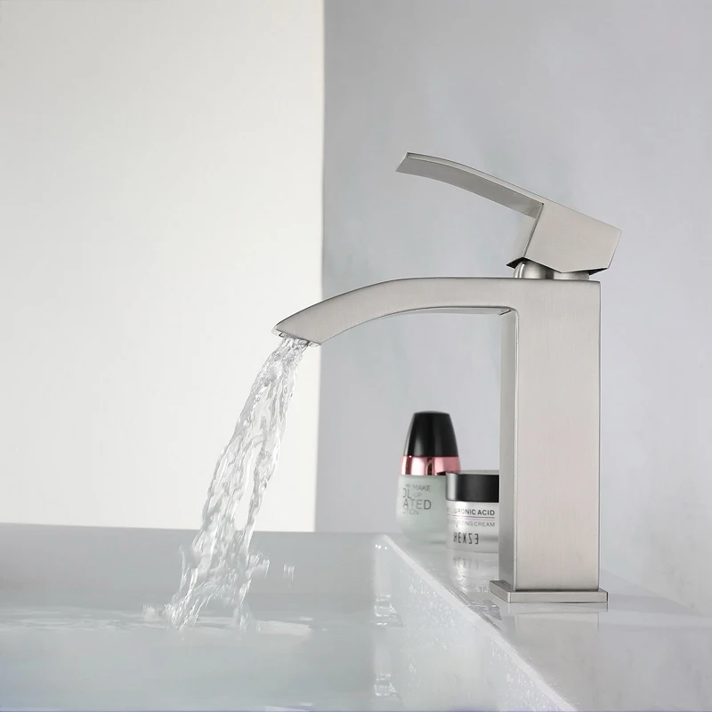 

Смеситель для раковины из нержавеющей стали, большой излив-водопад, смеситель для раковины, туалетный столик с одной ручкой, смеситель для унитаза, ванной комнаты, холодной и горячей воды