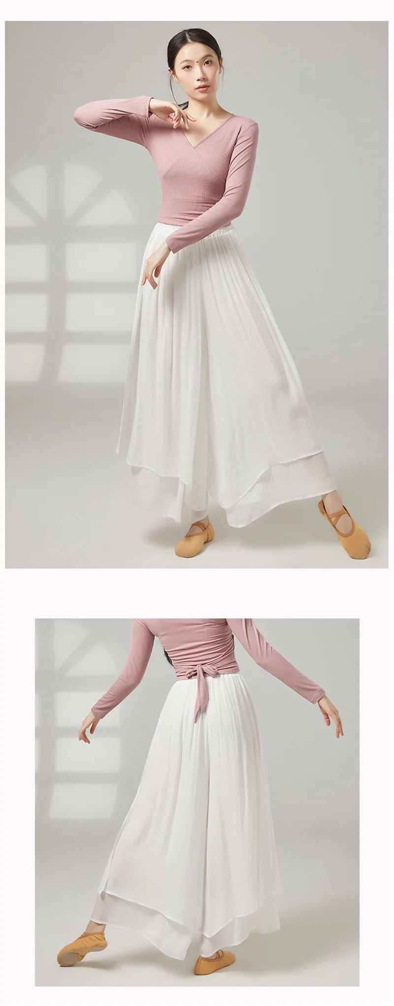 Asymmetrische Doppellagige Hose für Damen im modernen Tanz, Rayon, hohe Taille, elastisch, locker, weites Bein, klassische Tanzhose, weiches Kostüm – Detail 4