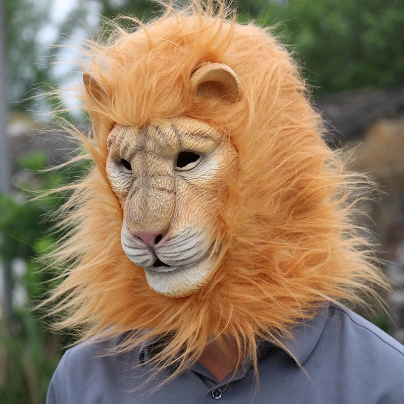 Latex Lion Mask Latex Soft Funny Party Animal Masks Lion Hair Adult Joker Halloween Маска Costume Ball Headgear Props One Size - Image 5