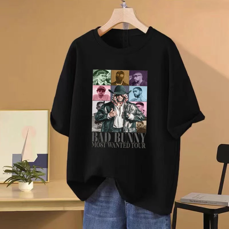 Rapper Bad Bunny Most Wanted Tour vintage T shirt Men Women Hip Hop streetwear Oversized Pure Cotton short sleeve Unisex Tee