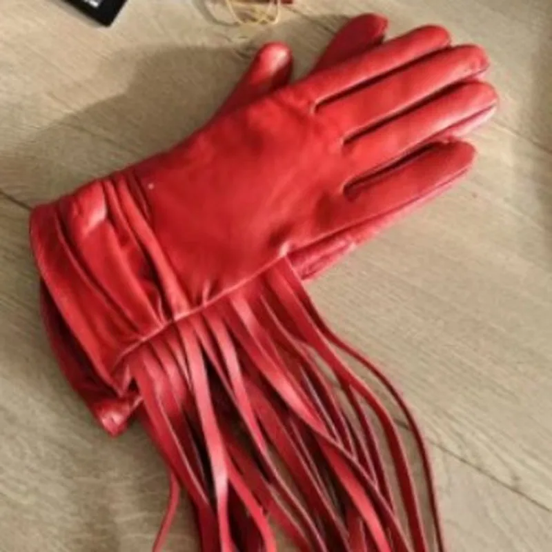 Women's leather gloves 2026 retro style must-have fashion warm red gloves