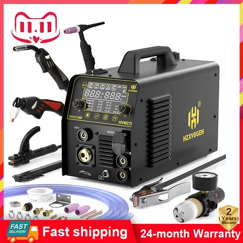 HZXVOGEN 270A 6 in 1 Aluminum Welding Machine Cut/Gas MIG/Gasless MIG/HF TIG/MMA Digital Screen 2T 4T Inverter Welder Stainless