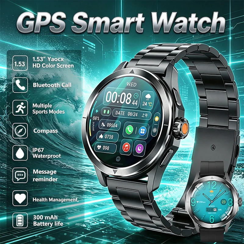 

2026 New S4 Ultra GPS Smart Watch Men AMOLED Outdoor Sports NFC Compass Heart Rate IP67 Waterproof HD Bluetooth Call Smart Watch