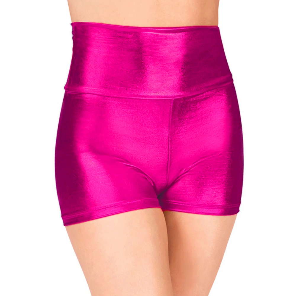 

LZCMsoft Adult Fuchsia High Waisted Dance Shorts Sexy Wet Look Skinny Rave Booty Stage Performance Shorts Metallic Underpants