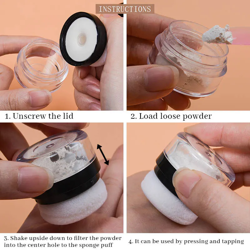 Portable Loose Powder Box with Mirror Mushroom Sponge Puff Cosmetic Travel Powder Case Container Blusher Finishing Powder Jar