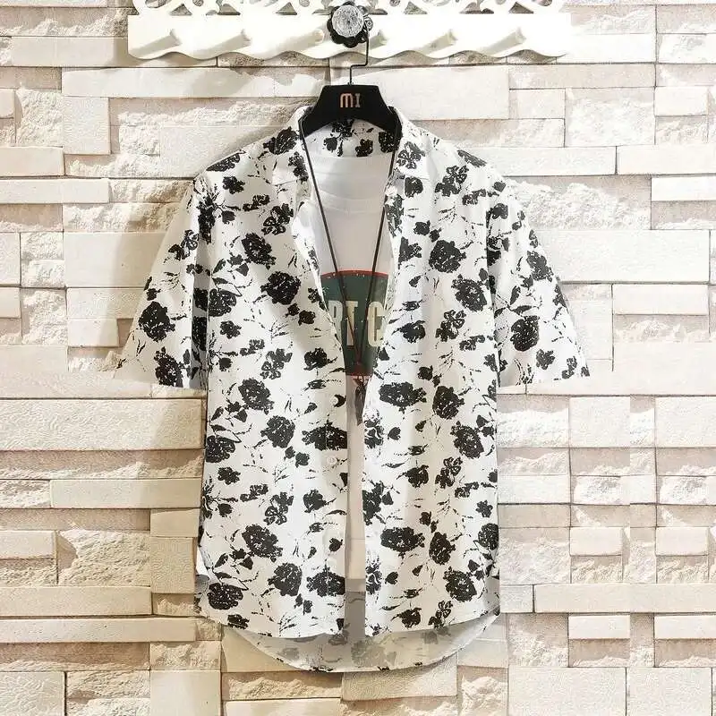

2025 New Mens Short-Sleeved Cotton Shirts, Single-Breasted Lapel Shirt, 22 Color Prints To Choose From Camisa Asian Size Chemise