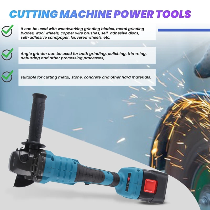 ABSJ-21V 100Mm Brushless Angle Grinder Grinding Tool Cutting Machine Power Tool For Cutting Polishing  Tile US Plug