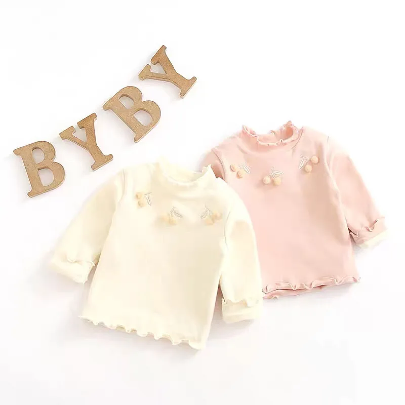 

Baby Fleece T-shirt Winter Bottoming Shirt New Girl Long-sleeved Top Baby Color Thickened Warm Bottoming Shirt