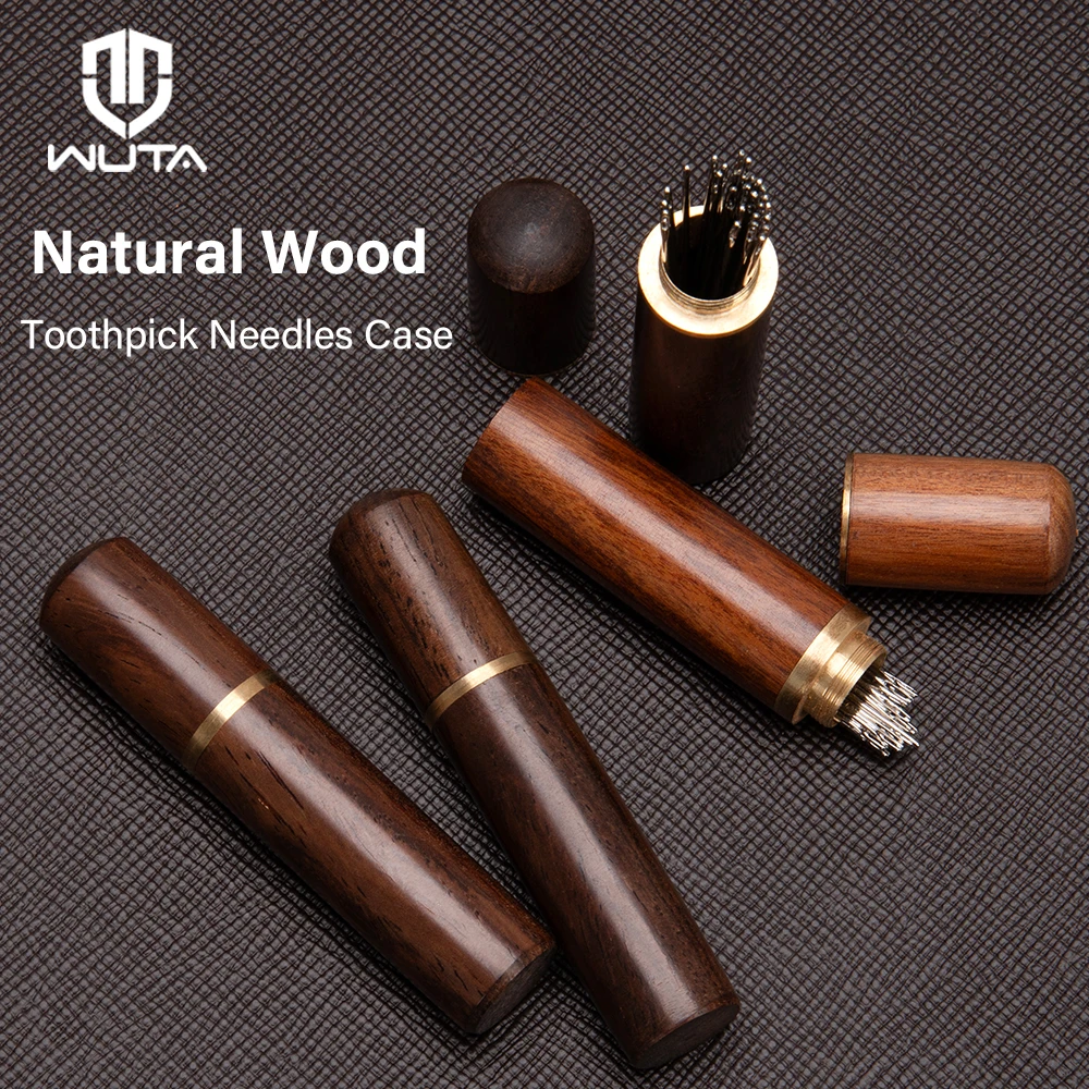 WUTA 1 Pc Durable Needles Storage Case Wooden Box Needles Bottle Sandalwood Needlework Storage Wood Case Toothpick Holder Box
