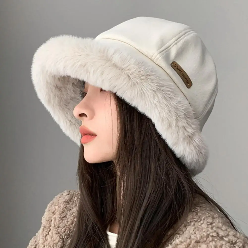 Plush Domed Hat Winter Fisherman Hat Thick Plush Short Brim Windproof Sunshade Stylish Lady Cap for Warmth Fashion Warm