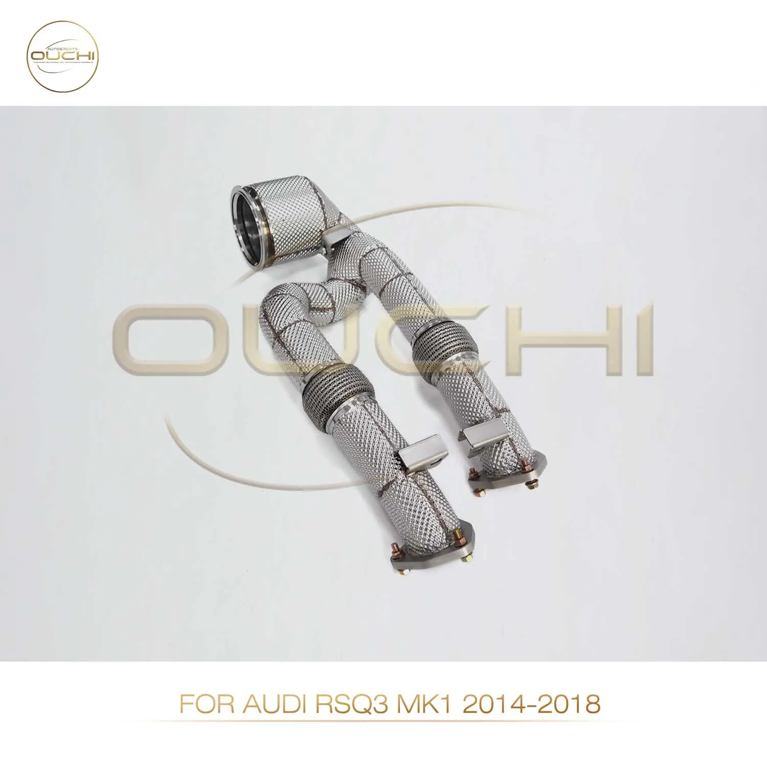 High Flow Performance downpipe for AUDI RSQ3 MK1 2014-2018 OUCHI Exhaust System With Heat Shield Racing Pipe Catalyzed Catless