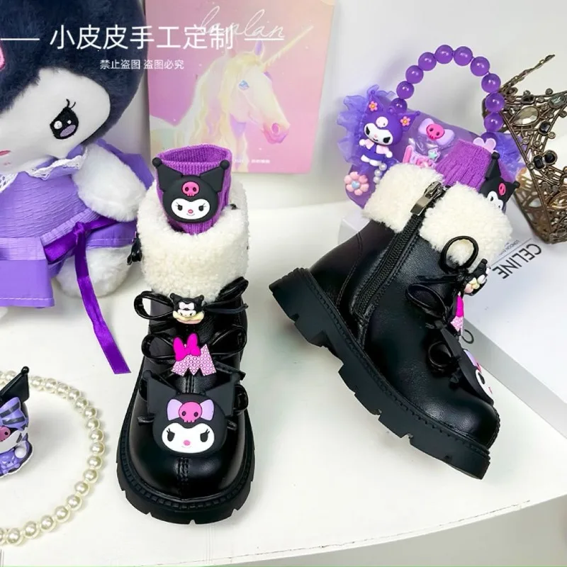 Invierno Kuromi Anime Kawaii Sanrio Ins niños botas de algodón Otoño Invierno lindo dibujos animados polar impermeable zapatos cálidos regalos