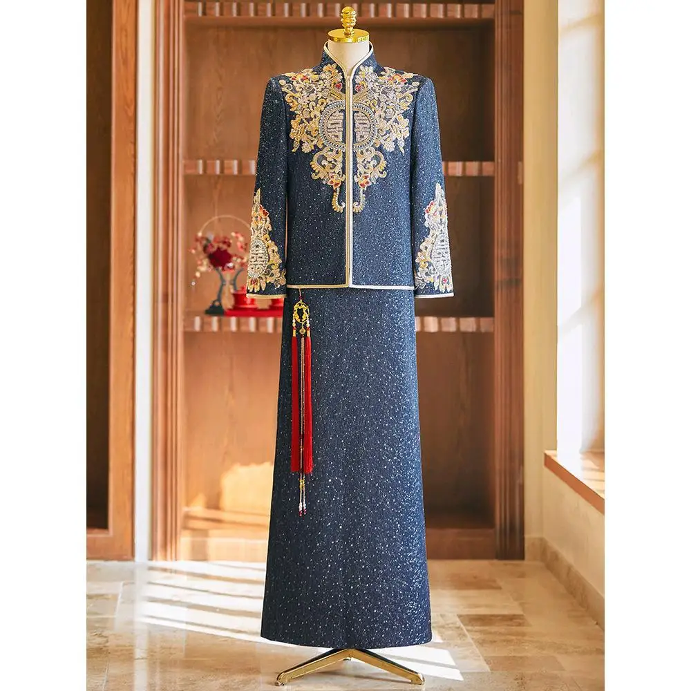 

HH327 men's Xiuhe suit groom 2024 new style wedding toast suit dragon and phoenix coat new Chinese style heavy-duty show kimo