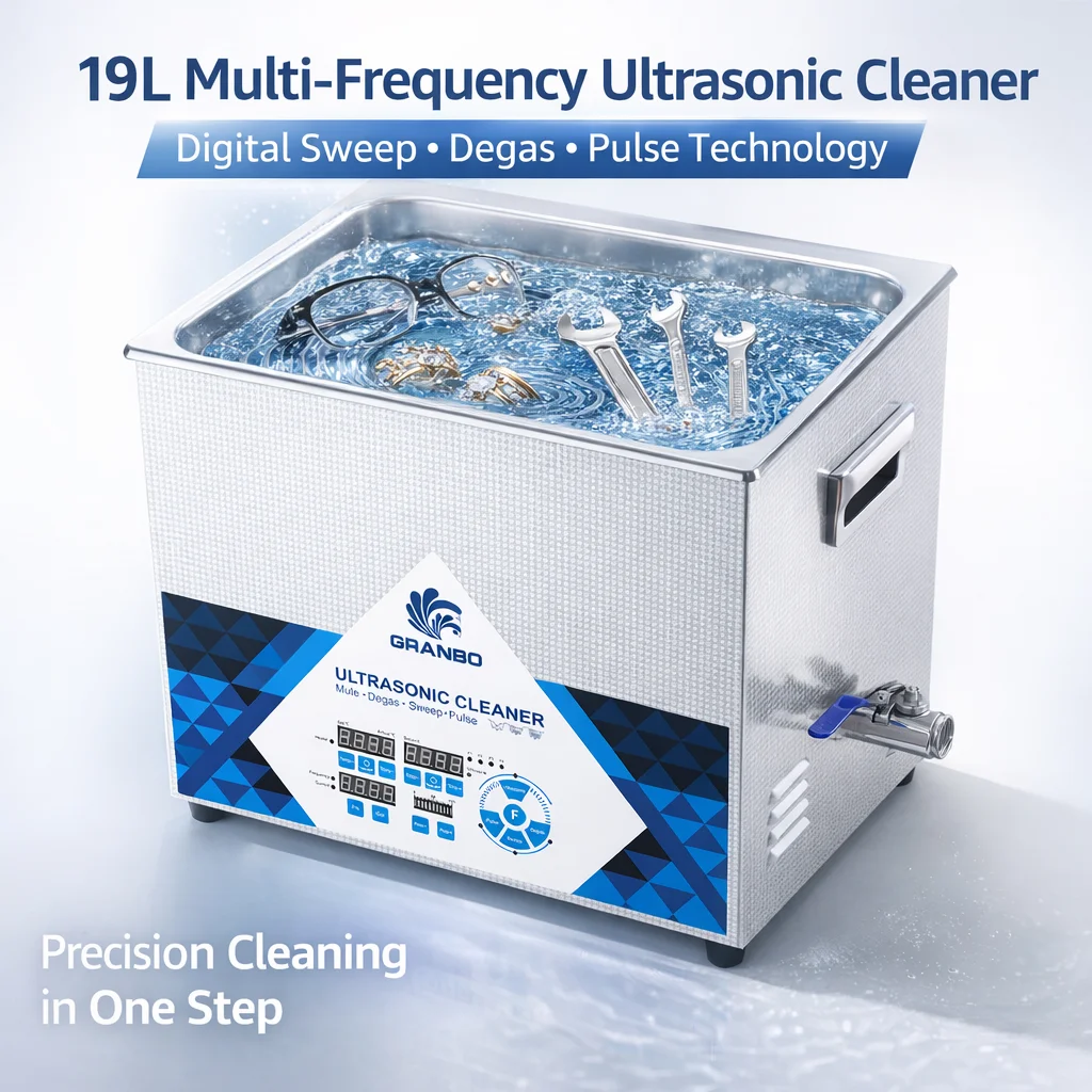 Granbo 19L 500W Ultrasonic Cleaner 40KHz-200KHz Multi Function Cleaning Machine for Tableware And Tools Household Appliance