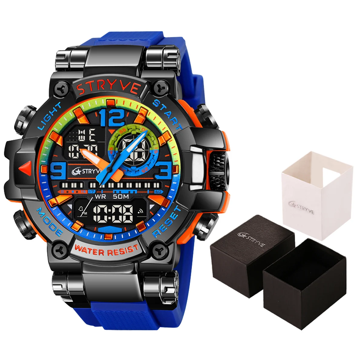 New STRYVE Watch for Men's Digital-Analog Dual Movement Calendar Luminous 50M Waterproof Watches Fashion Sports Men's Watch 8025