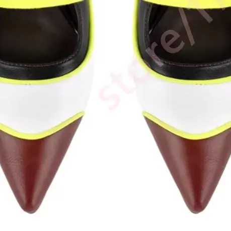 Women Color Block Pointed Toe Pumps Neon Yellow LaceUp Stiletto Patchwork Design Fashion Street Style Evening Party Dress Shoes