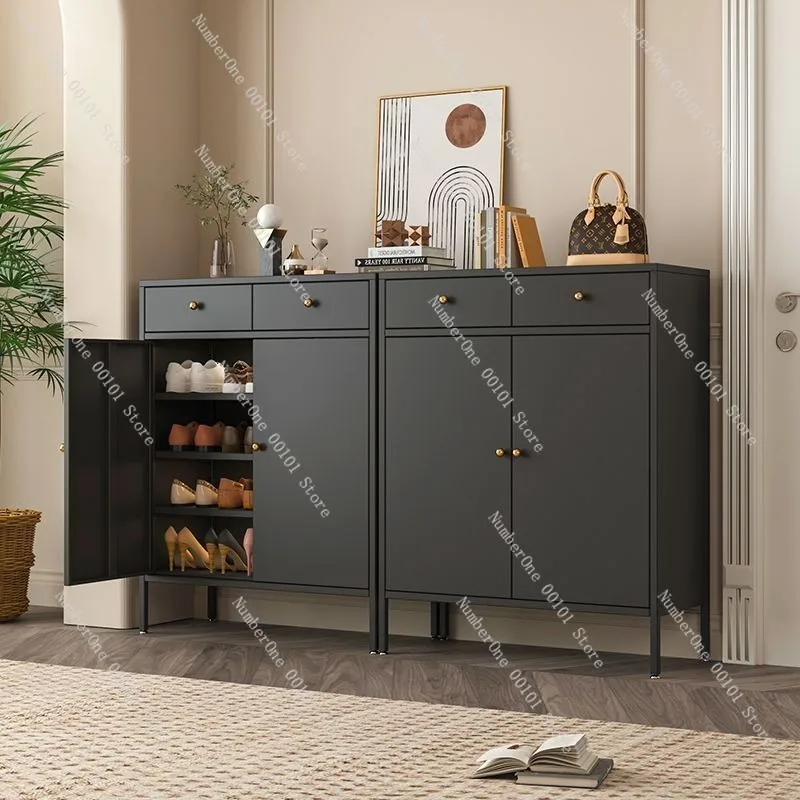 Home Entryway Steel Shoe Cabinet Floor Standing Double Door Shoe Rack Minimalist Large Capacity Multi Layer Hallway Storage