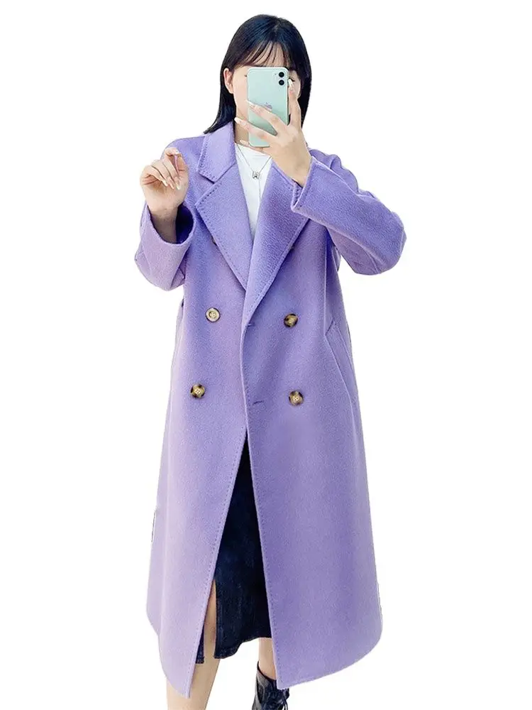 16 Colors Water Ripple Double-sided Cashmere Coat Women Wool Overcoat Autumn Winter X-long Woolen Coat Female Loose Jackets 2023