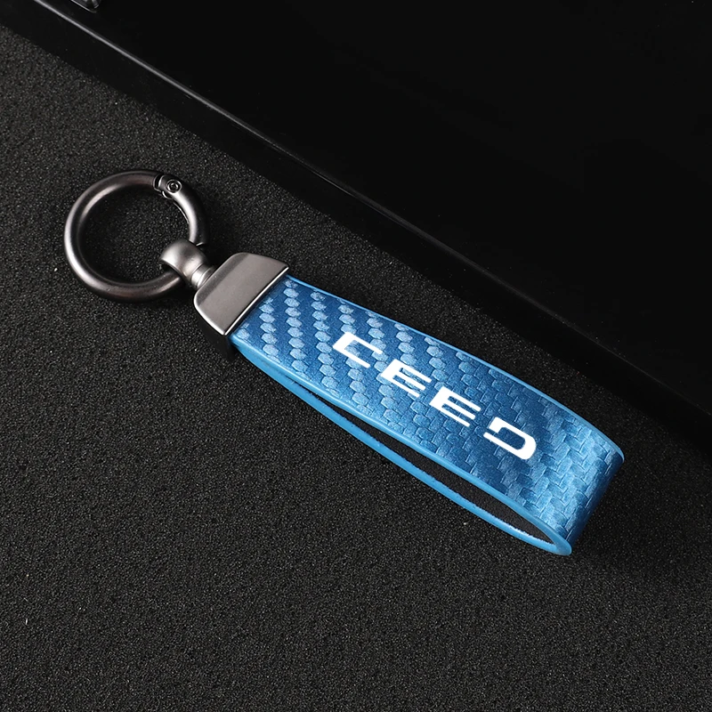 Car Carbon Fiber Leather Rope Keychain Key Ring for KIA CEED Car Accessories