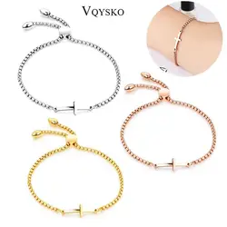 VQYSKO Simple all-in-one adjustable three-color cross stainless steel bracelet for ladies party gifts