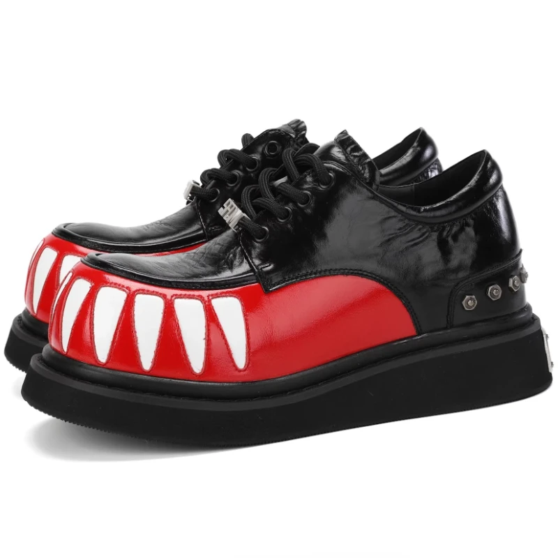 Red Horsehide Wide Version Derby Shoes for Male Horse Skin Comfortable Breathable Mens Dress Shoes Casual Height Increasing Shoe