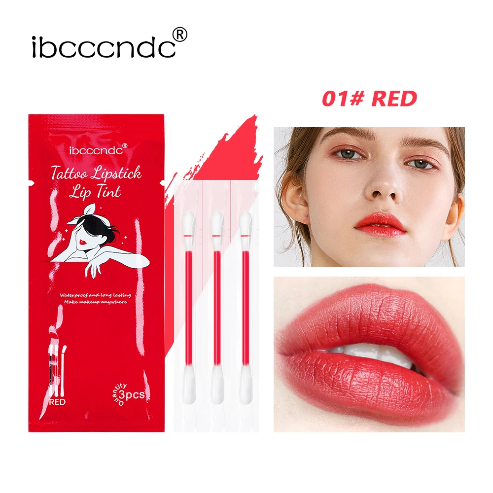 Cotton Swab Lip Tint Long Lasting Not Easy To Fade Tattoo Lipstick Non-Stick Cup Liquid Lipglosses Cosmetics 3 or 20Pcs/set