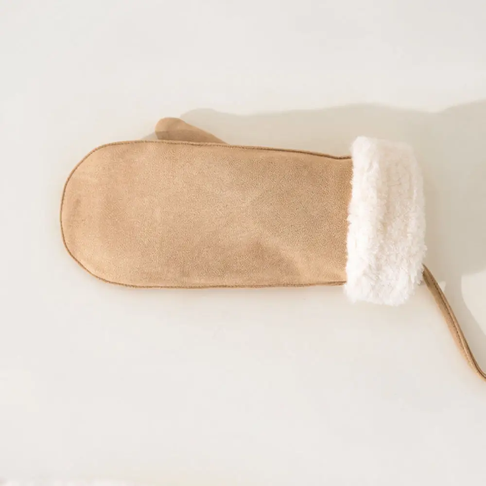 For Fanxingke Thickened Winter Mittens Fleece Lined Suede Warm Gloves Windproof Hanging Rope Large Size Casual Outdoor