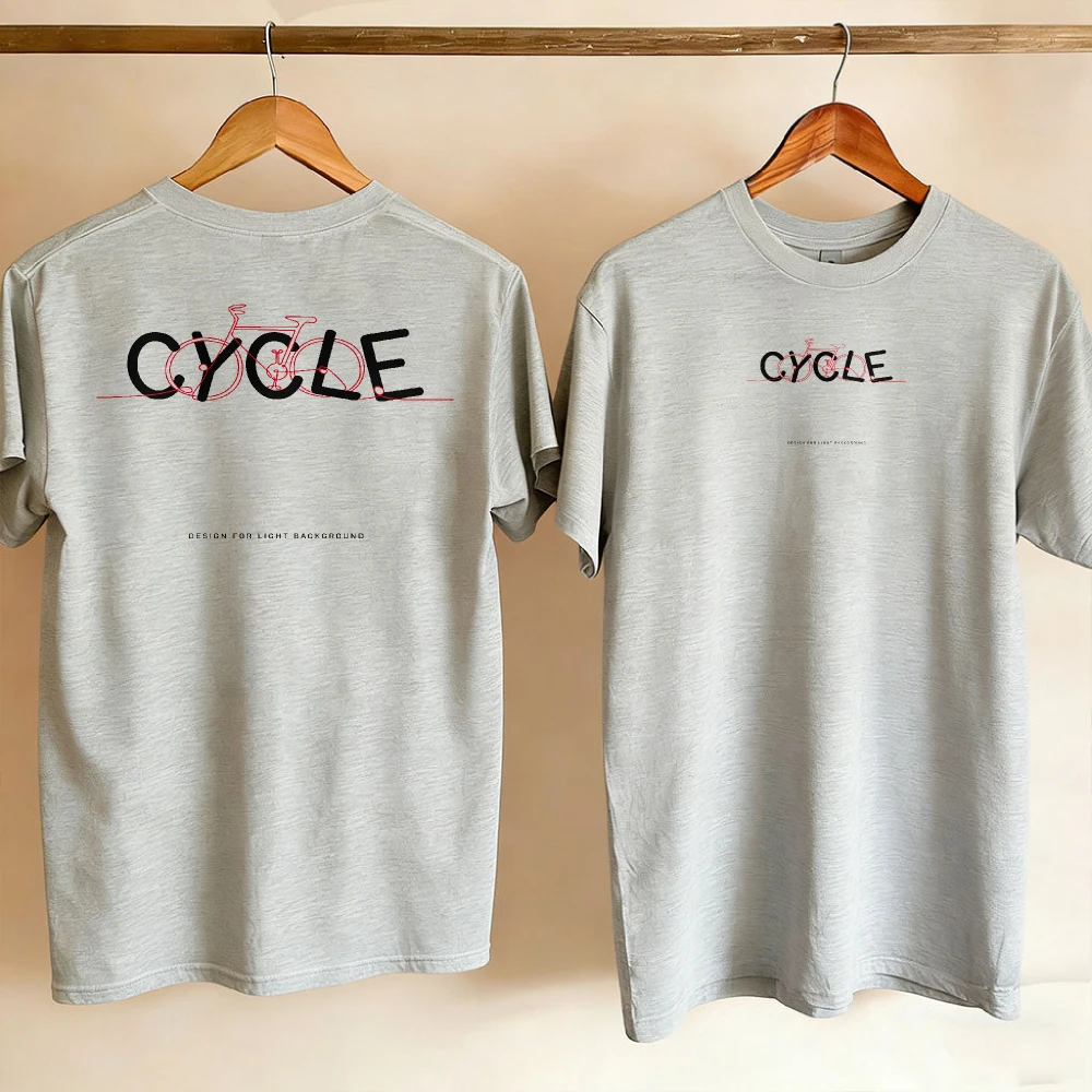Cycle Typography Shirt Gray Crew Neck Short Sleeve Relaxed Fit Bicycle Red Outline Black Bold Letters Y2k Top Aesthetic Casual
