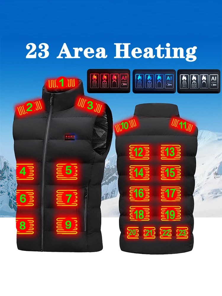 Unisex Heated Waistcoats Lightweight Electric Heating Gilet 23 Heating Zone USB Charging for Outdoor Camping Hiking