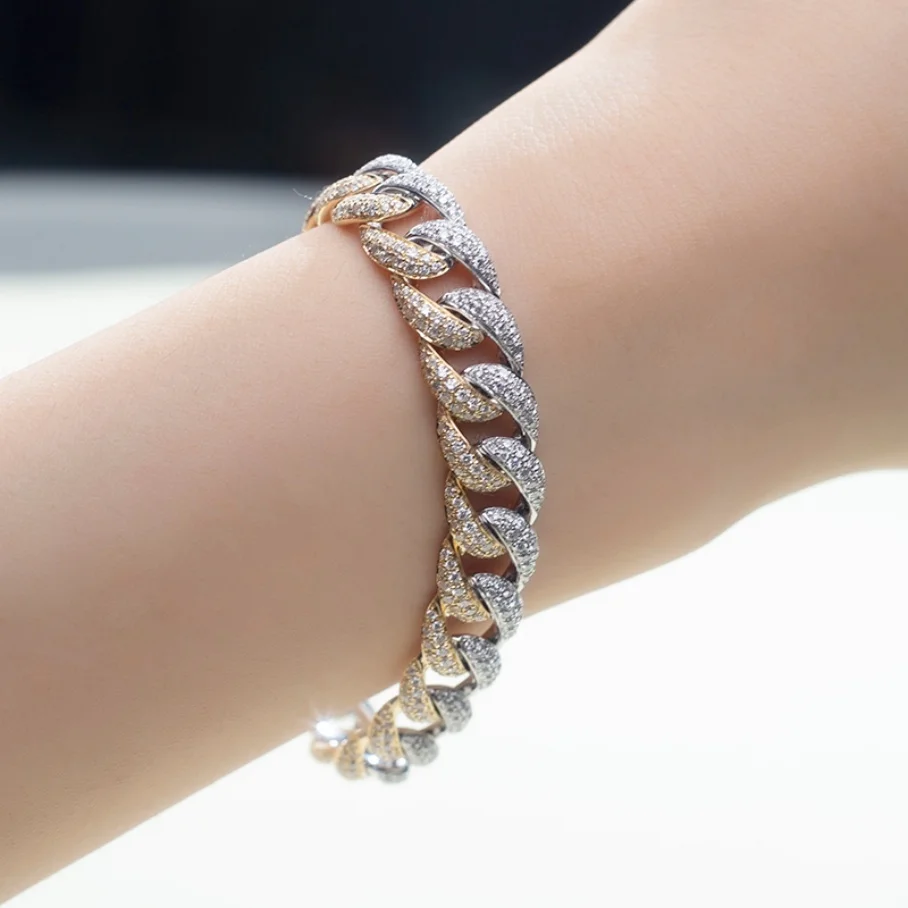 Hop .MSB-566 Hip Iced Out Jewelry Mens 18K Multicolor Lab Diamond Jewelry Hip Hop Cuban Chain Bracelet